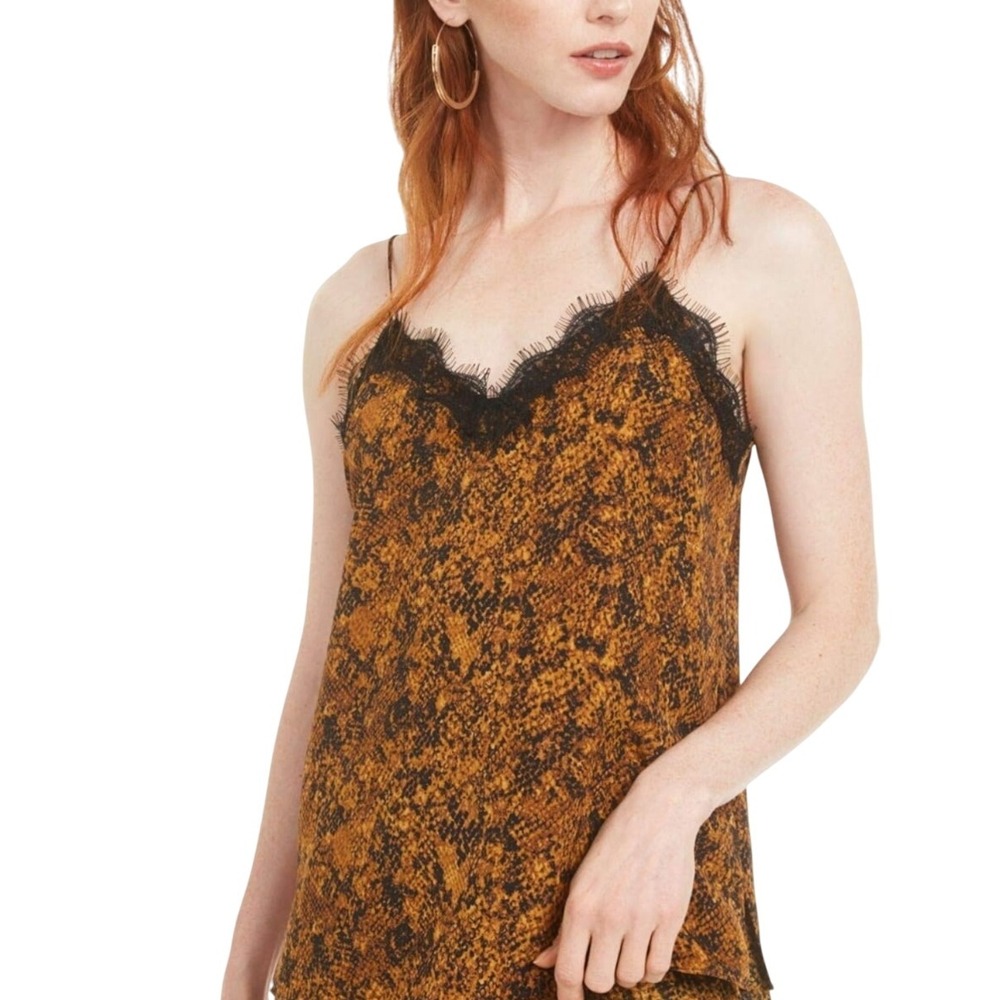Bar III Snake Print Cami Top Black Lace Trim Camisole Tank XXS NWT